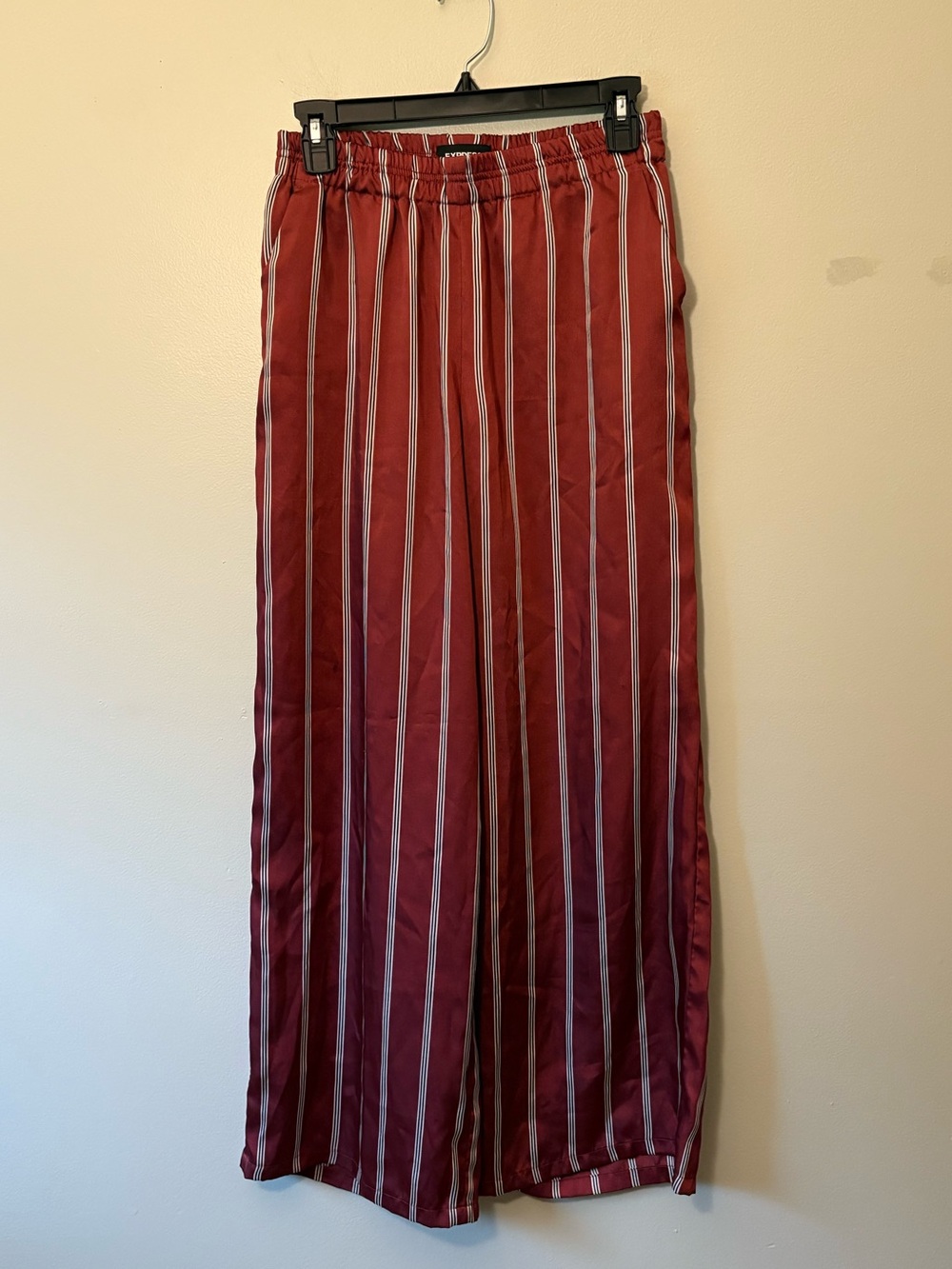 Express Satin Wide-Leg Striped Pants in Burgundy, Size XS Women’s